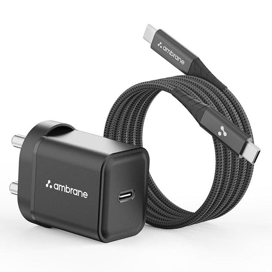 LX INDIA Mobile Charger Ambrane 20W Mobile Charger with Charging Cable Fast Charging (Charge 20, Black)