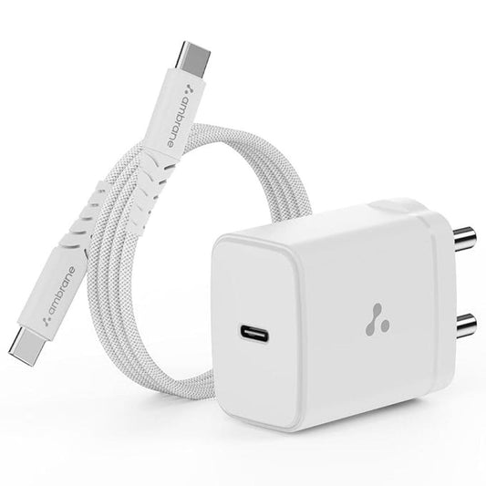 LX INDIA Mobile Charger Ambrane 25W Mobile Charger Adapter with Charging Cable (Charge 25, White)