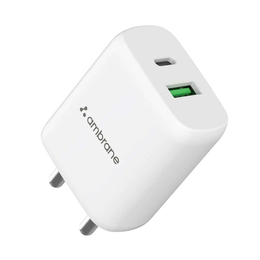 LXINDIA Mobile Charger Ambrane 30W USB and Type C Fast Charger Raap H30 (White)