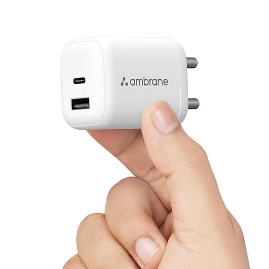 LX INDIA Mobile Charger White Ambrane 45W Dual Port GaN Charger, USB & Type C Port