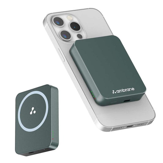LX INDIA Power Bank Green Ambrane 5000mAh Mini MagSafe Wireless Power Bank | 15W Fast Charging