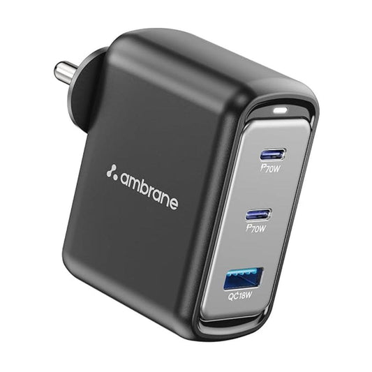 LX INDIA Mobile Charger Ambrane 70w Fast Charging Adapter GaN Charger 3 Ports (Charge 70)