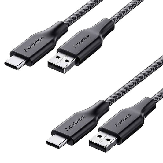 LX INDIA USB C & OTG Cables Ambrane Braided Type C Fast Charging Cable (Pack Of 2) (Rct-15 Combo)-Black