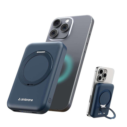 LX INDIA Power Bank Blue Ambrane MagSafe Wireless 10000mAh Fast Charging Power Bank with Mobile Stand