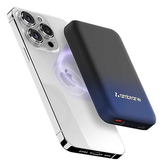 LX INDIA Power Bank Blue Ambrane Magsafe Wireless 10000Mah Fast Charging USB Type-C Input Power Bank, Aerosync Snap