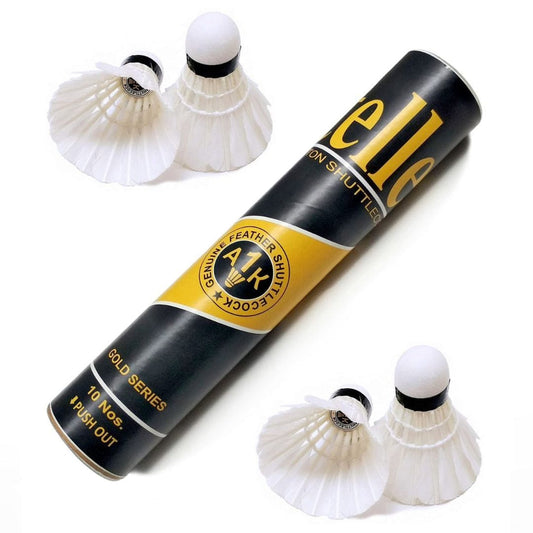 LX INDIA Shuttle Cock AMIFIT Steller Gold Series Feather Shuttlecock, Pack of 6 (White)
