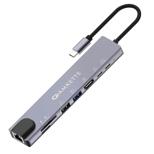 LXINDIA USB HUB Amkette 8-in-1 Type C Hub (Grey)