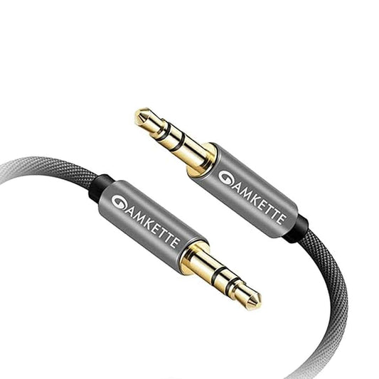 LX INDIA AUX Cables Amkette High Fidelity Nylon Braided AUX Cable - Gold-Plated Connectors (1.5M, Grey)