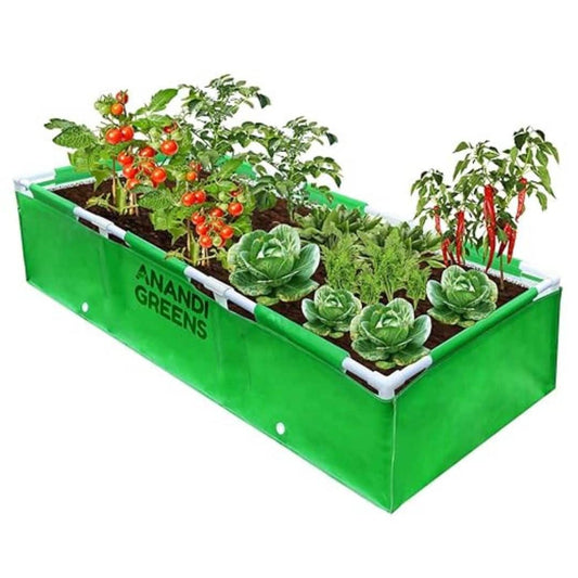 LX INDIA Grow Bags Anandi Green's HDPE UV Protected 360 GSM Green Color Rectangular Plants Grow Bags with PVC Pipe Support (5Lx2Wx1H Fit) Pack of 1