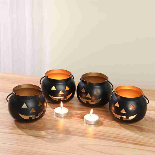 LX INDIA Candle Holders Anantam Homes Halloween Face Votive Candle Holder , Black (Set of 4)