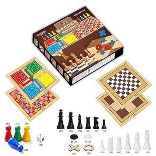 LX INDIA BOARD GAME Ankit Toys & Games Wooden Board Game Set – Ludo, Snakes & Ladders 5 in 1