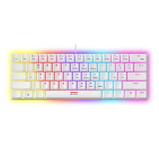 LX INDIA Keyboards Ant Esports MK1200 Mini 60% Wired Mechanical Gaming Keyboard – Red Switch, Rainbow Backlit- White