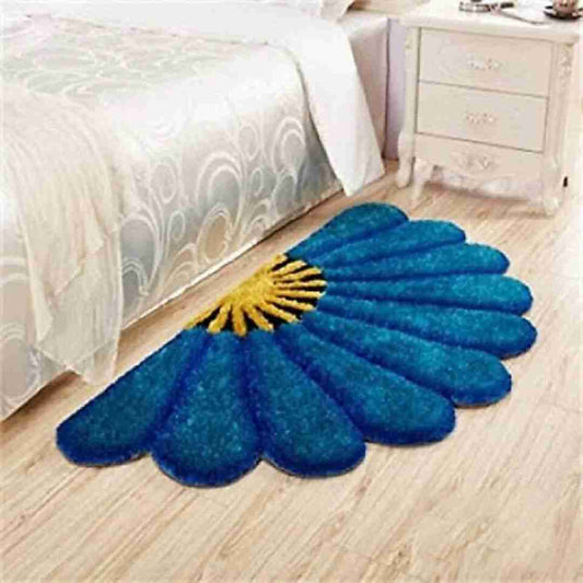 LX INDIA Mats Blue ARBON Half Sunflower Front Back Doormat | 5D Shaggy Mat for Home Office