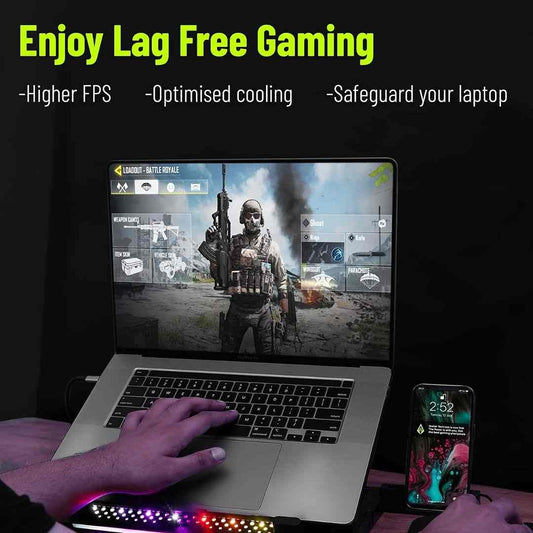 LX INDIA Mobile phone cooler Archer Tech Lab Cooling Pad Stand for Gaming Laptop with RGB Lighting, 5 Turbo Cooler Fans, 5 Adjustable (Squall 200)