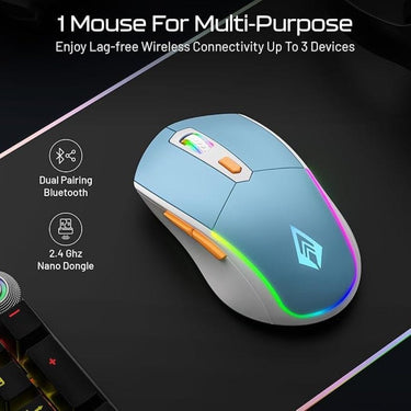 LXINDIA Mice Archer Tech Lab Recurve 700 Wireless Bluetooth 5.3 Gaming Mouse Sky Blue