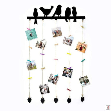 LXINDIA photo frame Art Street Birds Design Collage Hanging Frame with Wooden Clips (Black)