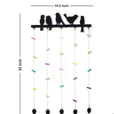 LXINDIA photo frame Art Street Birds Design Collage Hanging Frame with Wooden Clips (Black)