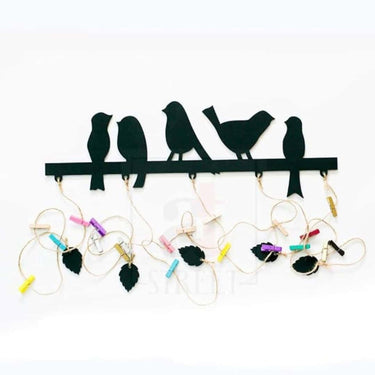 LXINDIA photo frame Art Street Birds Design Collage Hanging Frame with Wooden Clips (Black)