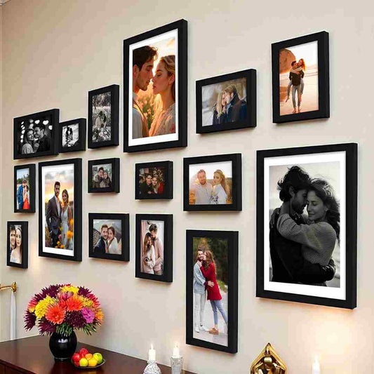 LX INDIA photo frame Art Street Shooting Star Wall Photo Frames for living Room, Set of 16 Photo frames Classic (Black)