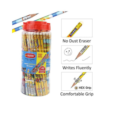 LXINDIA Pencil Artiggle Cartoon Picture Hb Pencil For Kids (Pack Of 100 with 5 Sharpner)