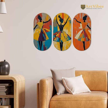 LXINDIA Wall Hanging Artvibes Abstract Art Dancers Wood Wall Hanging Decoration Items for Home