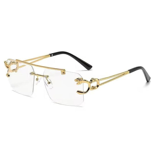 LXINDIA Sunglasses ARZONAI Retro Rimless Diamond Cut Rectangular Sunglasses – Gold-Transparent for Men and Women