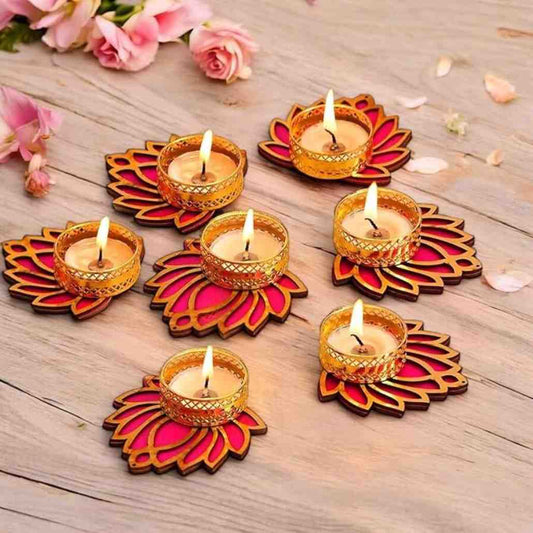 LX INDIA Tealight candle holders Ascension Decorative Lotus Tealight Candle Holder Stand Set of 7