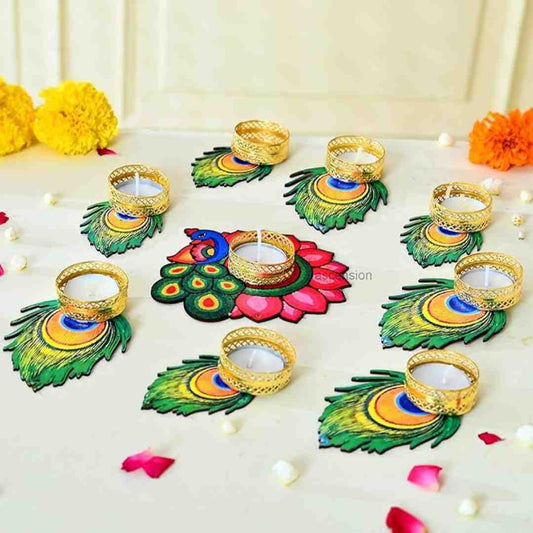 LX INDIA Tealight candle holders Ascension Decorative Peacock Tealight Candle Holder Stand Set of 9