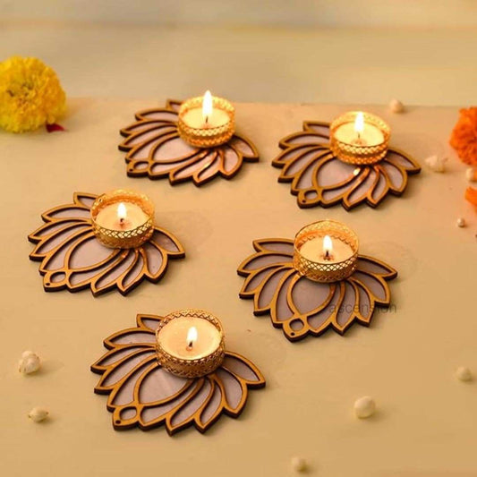 LX INDIA Tealight candle holders Ascension Handmade Lotus Decorative Tealight Candle Holder Stand Set of 5
