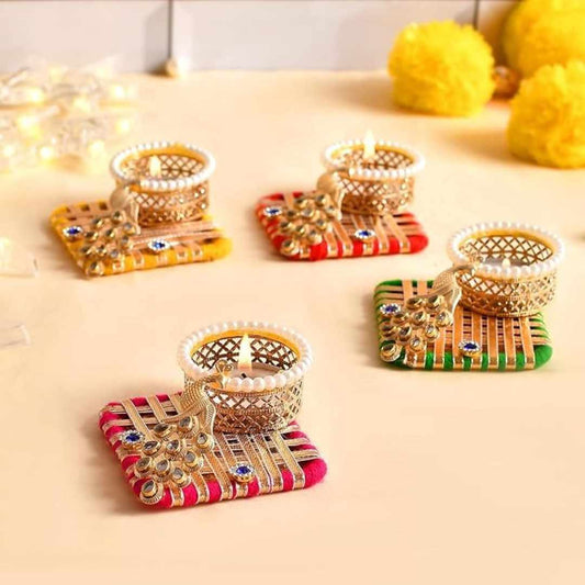 LX INDIA Tealight candle holders Ascension Set of 4 Peacock Designer Tealight Candle Holders for diwali gift and decoration