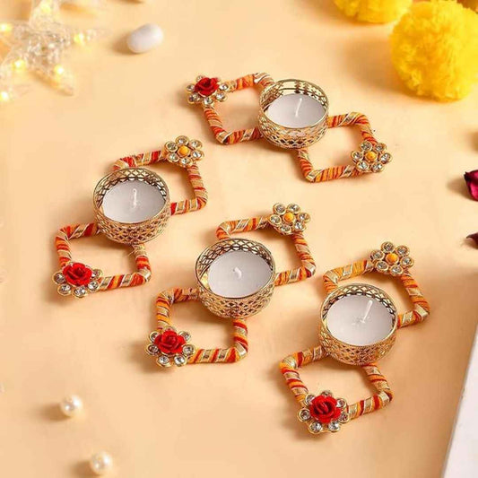 LX INDIA Tealight candle holders Ascension Set of 4 Peacock Designer Tealight Candle Holders for DIWALI