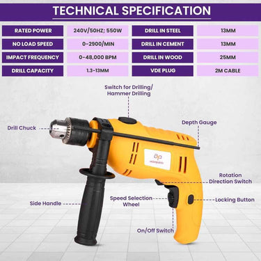 LXINDIA Corded and Cordless Drills Asian Paints Trucare Impact Drill 13mm 550W