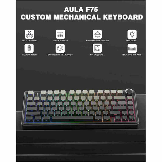 LX INDIA Keyboards AULA F75 75% Side-Engraved Keycaps Wireless Hot Swappable