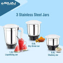 LXINDIA Grinders Bajaj 500 Watt GX-1 Mixer Grinder with 3 Jars- white