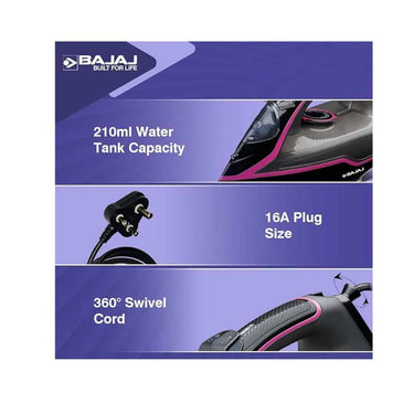 LXINDIA Cloth Iron Bajaj MX 35N 2000W Steam Iron With Steam Burst ( Black and Pink)