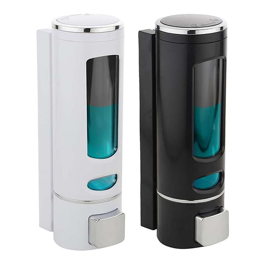 LXINDIA Shampoo Dispenser BATH GURU Abs Wall Mounted Shampoo Dispenser (Pack of 2) (400 Ml, White & Black, Plastic)