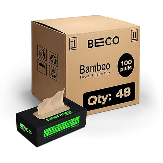 LXINDIA Tissue Beco Bamboo Bulk Pack Super Soft 2-Ply Tissue Box 100 Pulls Each(Pack of 48, 4800 Tissue)