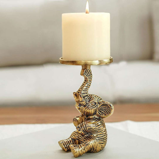 LX INDIA Candle Holders BEHOMA Aluminium Elephant Pillar Candle Holder for Home Decor