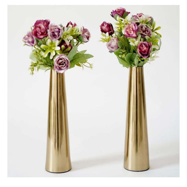 LXINDIA vases Behoma Golden Metal Slim Cone Flower Vase for Home Decor( Set Of Two)