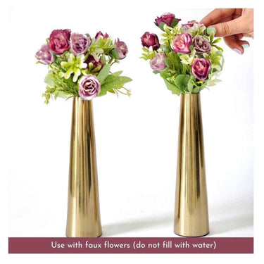 LXINDIA vases Behoma Golden Metal Slim Cone Flower Vase for Home Decor( Set Of Two)