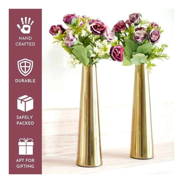 LXINDIA vases Behoma Golden Metal Slim Cone Flower Vase for Home Decor( Set Of Two)