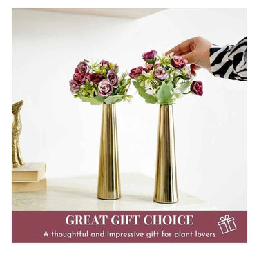 LXINDIA vases Behoma Golden Metal Slim Cone Flower Vase for Home Decor( Set Of Two)