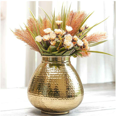 LXINDIA vases Behoma Matki Shape Metal Flower Vase for Home Decor