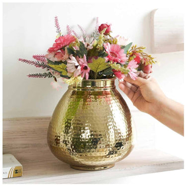 LXINDIA vases Behoma Matki Shape Metal Flower Vase for Home Decor