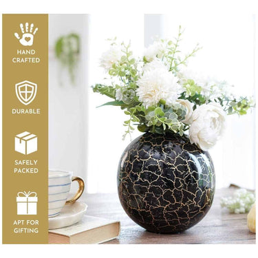 LXINDIA vases Behoma Metal Ball Vase for Home Decor(Black Crackled )