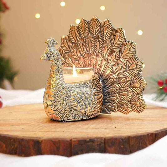 LX INDIA Candle Holders Behoma Metal Dancing Peacock Candle Holder