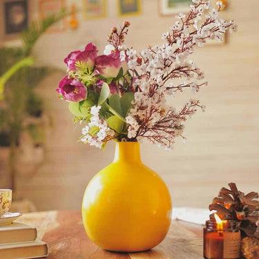 LXINDIA vases Behoma Metal Flower Vase for Home Dcor (Yellow)