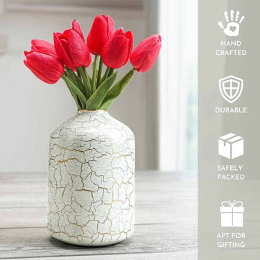 LXINDIA vases Behoma Metal Flower Vase for Home Decor (Off-White Crackled )