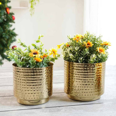 LXINDIA vases BEHOMA Metal Hammered Golden Mini Tabletop Planter for Home Decoration