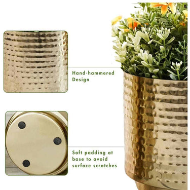 LXINDIA vases BEHOMA Metal Hammered Golden Mini Tabletop Planter for Home Decoration